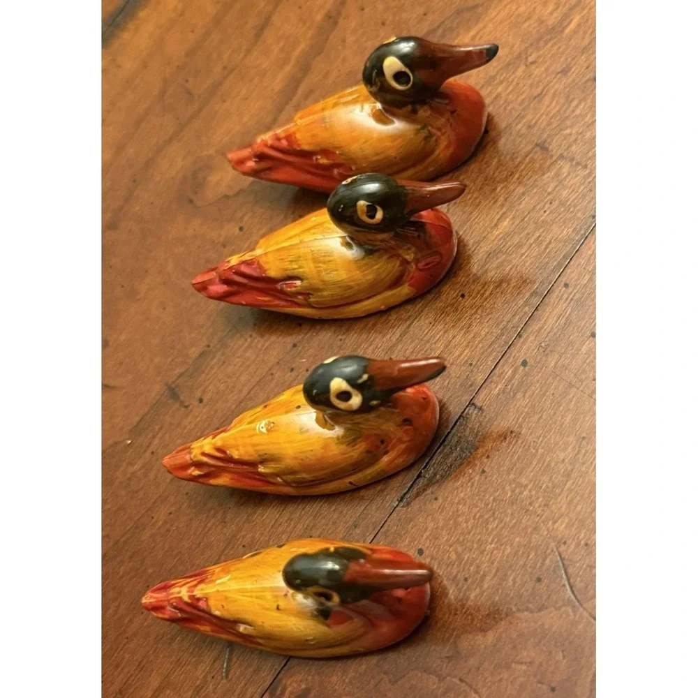 Vintage Hand Carved Wooden Mandarin‎ Ducks Chopstick Rests Figurines Set of 4